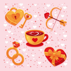 Regal Gold Valentine's Day Icons: Locks, Boxes, Arrows & More