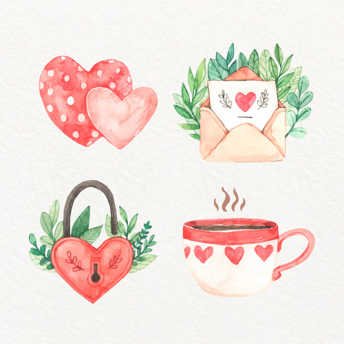 Elegant Classic Valentine's Day Decorative Element Icons & Patterns Set