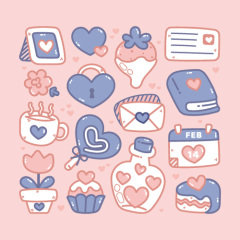 Charming Anime - style Valentine's Day Icon Set