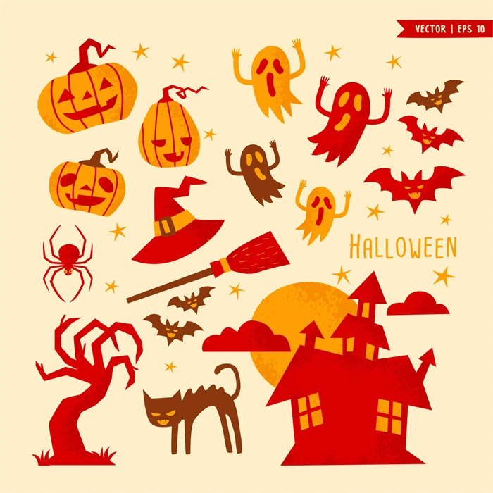 Halloween's decorative element icons patttern set (19)