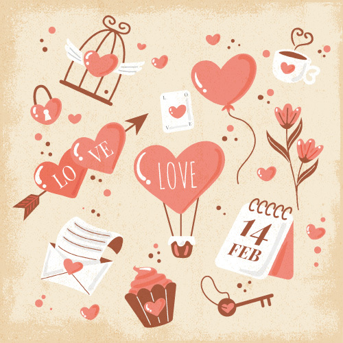 Enchanted Valentine's Day Icons: Love Letters, Chocolates & Flowers
