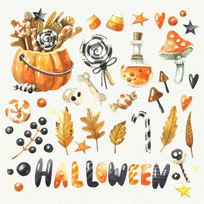 Halloween's decorative element icons patttern set (30)
