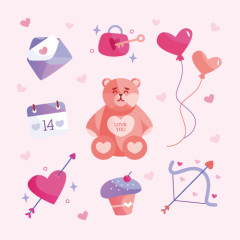 Bold Modern Valentine's Day Decorative Element Icons & Patterns Set
