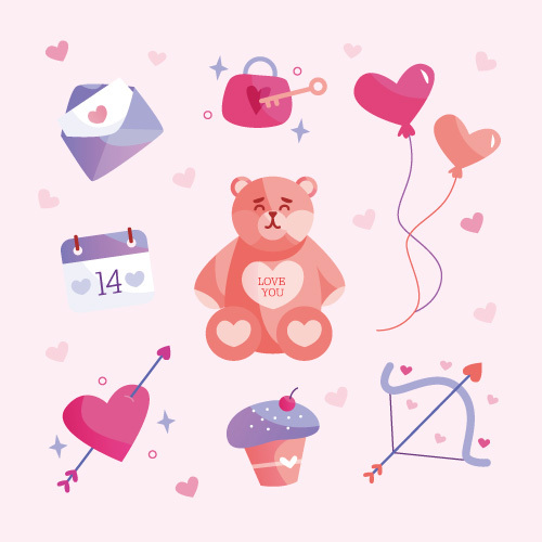 Bold Modern Valentine's Day Decorative Element Icons & Patterns Set
