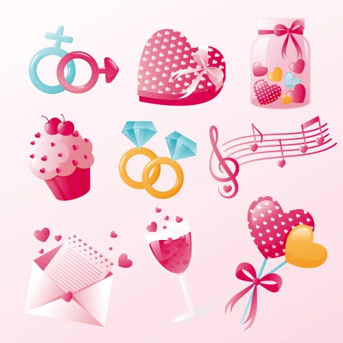 Valentine's Day decorative element icons patttern set (8)