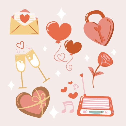 Glamorous Gold Foil Valentine's Day Decorative Element Icons & Patterns Set
