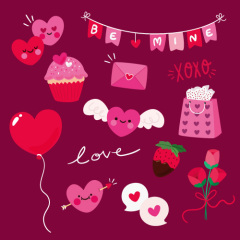 Vibrant Valentine's Day Icons: Roses, Balloons, Hearts & Gift Boxes