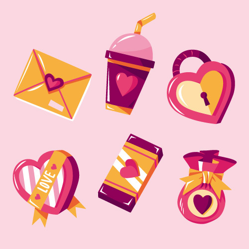 Sweetheart Valentine's Day Icons: Locks, Boxes, Cards & Chocolates