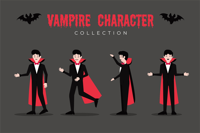 Gothic Elegance Promotional: Halloween Vampire Character Set with Black Cloak Costumes
