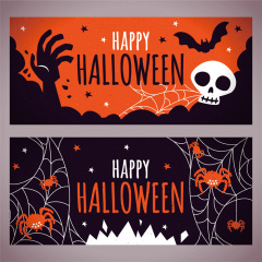 Cozy Harvest Promotional: Halloween Banners with Rustic Farmhouse Pumpkins & Plaid Elements