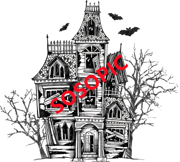 Halloween castle themed decorative element icons pattern template (53)