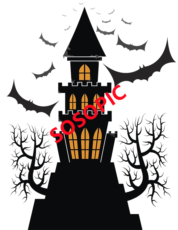 Halloween castle themed decorative element icons pattern template (33)