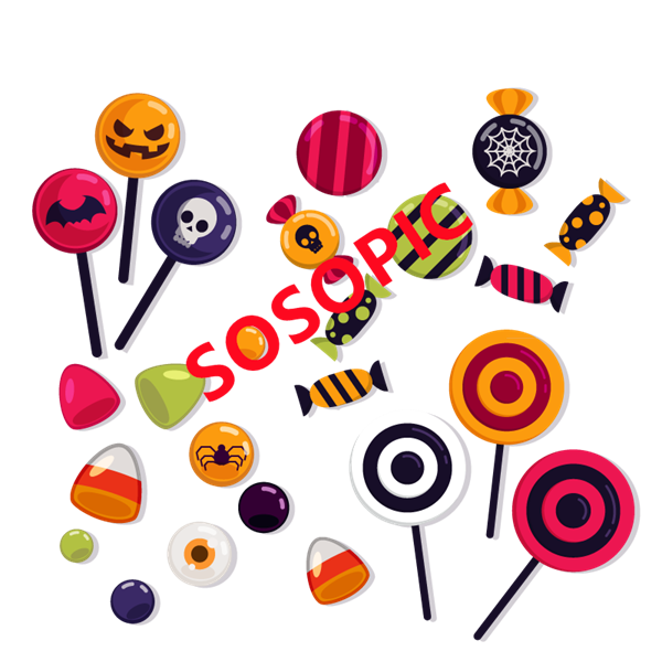 Halloween Sweet Haunt – Treat Packaging Background with Colorful Candy Icons