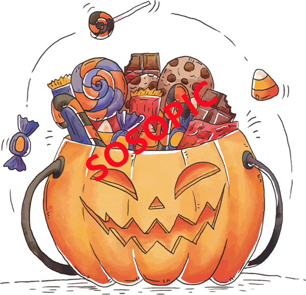 Halloween Trick-or-Treat Vector – Sweet Candy Icons with Ghost Faces & Autumn Vibe