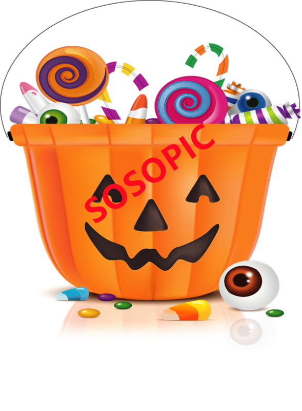 Halloween Candy Wrapper Design – Trick-or-Treat Icons with Ghosts & Swirls