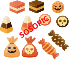 Halloween Style – Party Decoration Pattern – Colorful Candies & Spooky Sweets Icons