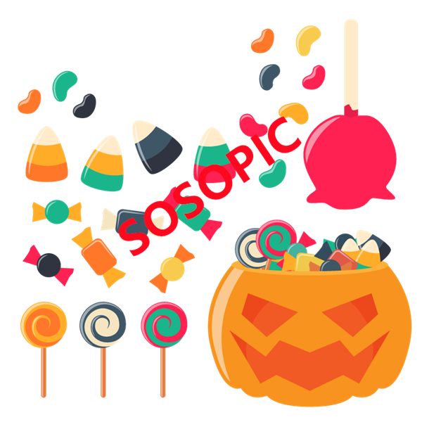 Halloween Trick or Treat Icons – Seamless Vector Background with Candies & Sweets