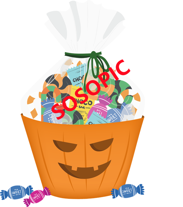 Halloween Whimsy Delight – Party Decor Background with Spooky Candy Icons