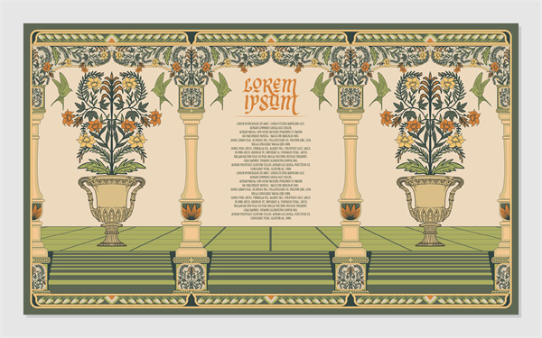 South-East Asian Decorative Wallpaper – Pattern 138: Temple Gate & Symbolic Rays