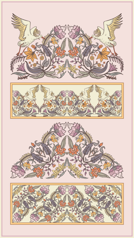 Southeast Asian Style Wallpaper – Tranquil Space Accent – Golden Lotus with Ink Mountains