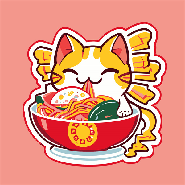 Japanese Style Poster Template – Ramen Promotion with Cartoon Cat Illustration