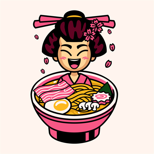 Japanese Vintage Poster – Restaurant Theme Graphic with Ramen Bowl & Rising Steam Elements