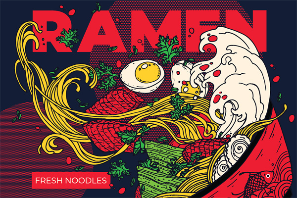 Japanese Traditional Ramen Poster – Culinary Culture Wall Décor with red and black background