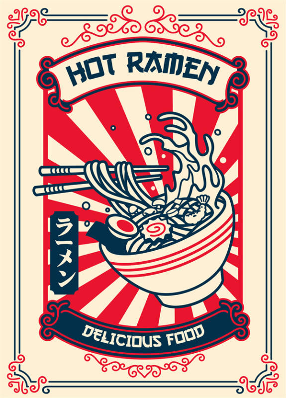 Japanese Traditional Style Background – Hot Ramen Element Decorative Wallpaper Poster