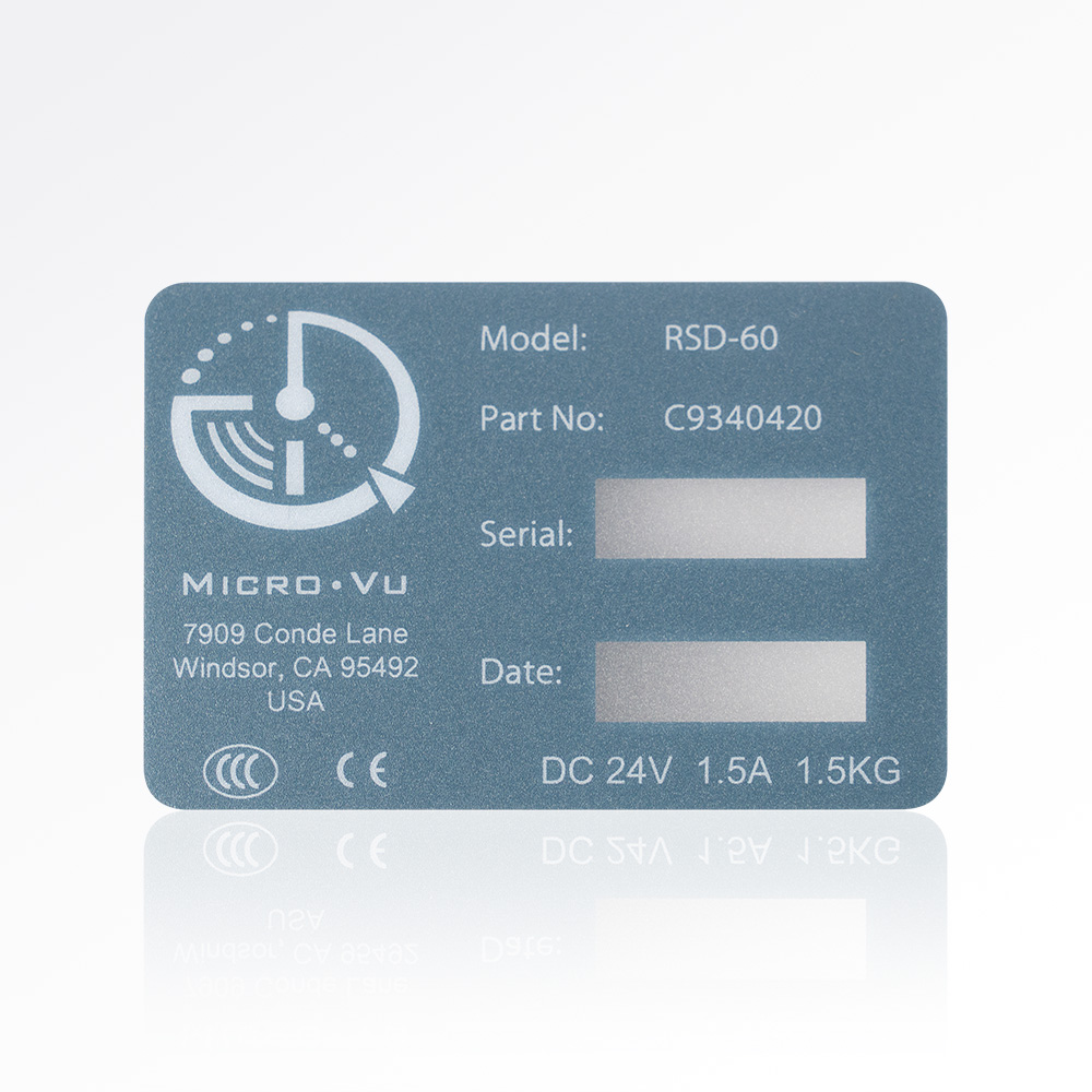 Polycarbonate Lexan sticker sample for equipment panel identification