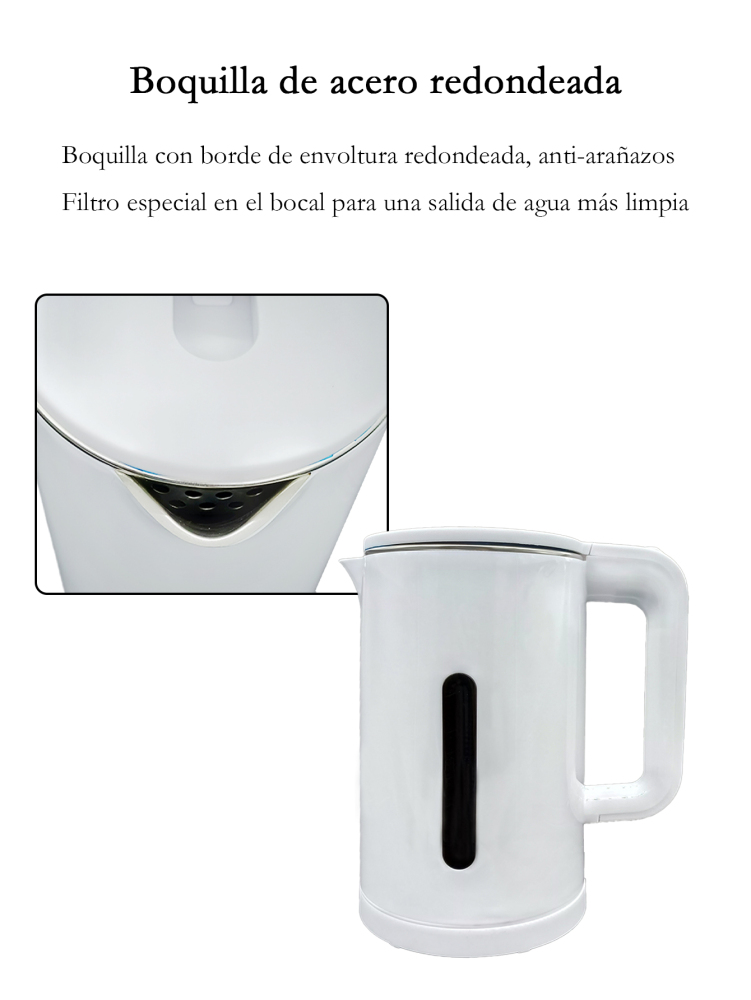 Hervidor eléctrico portátil de gran capacidad de 2,2 L/1000W, hervidor eléctrico anti-escaldaduras, acero inoxidable 304 con función de protección de apagado automático y luz LED