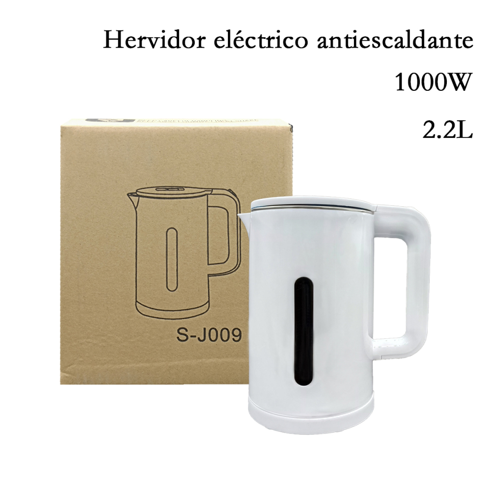 Hervidor eléctrico portátil de gran capacidad de 2,2 L/1000W, hervidor eléctrico anti-escaldaduras, acero inoxidable 304 con función de protección de apagado automático y luz LED