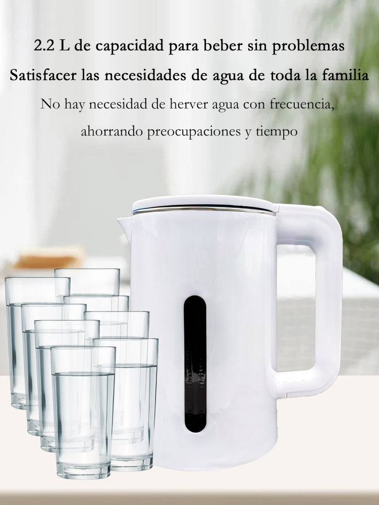 Hervidor eléctrico portátil de gran capacidad de 2,2 L/1000W, hervidor eléctrico anti-escaldaduras, acero inoxidable 304 con función de protección de apagado automático y luz LED