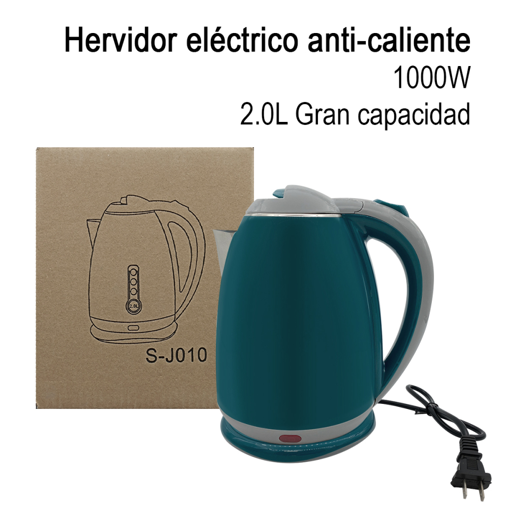 Hervidor de Agua Eléctrico, Hervidor de Agua Eléctrico Doble Pared de Acero Inoxidable Capacidad de 2L de 1000W,Material PP y Acero Inoxidable Corte Automático