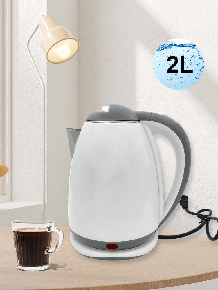 Hervidor de Agua Eléctrico, Hervidor de Agua Eléctrico Doble Pared de Acero Inoxidable Capacidad de 2L de 1000W,Material PP y Acero Inoxidable Corte Automático
