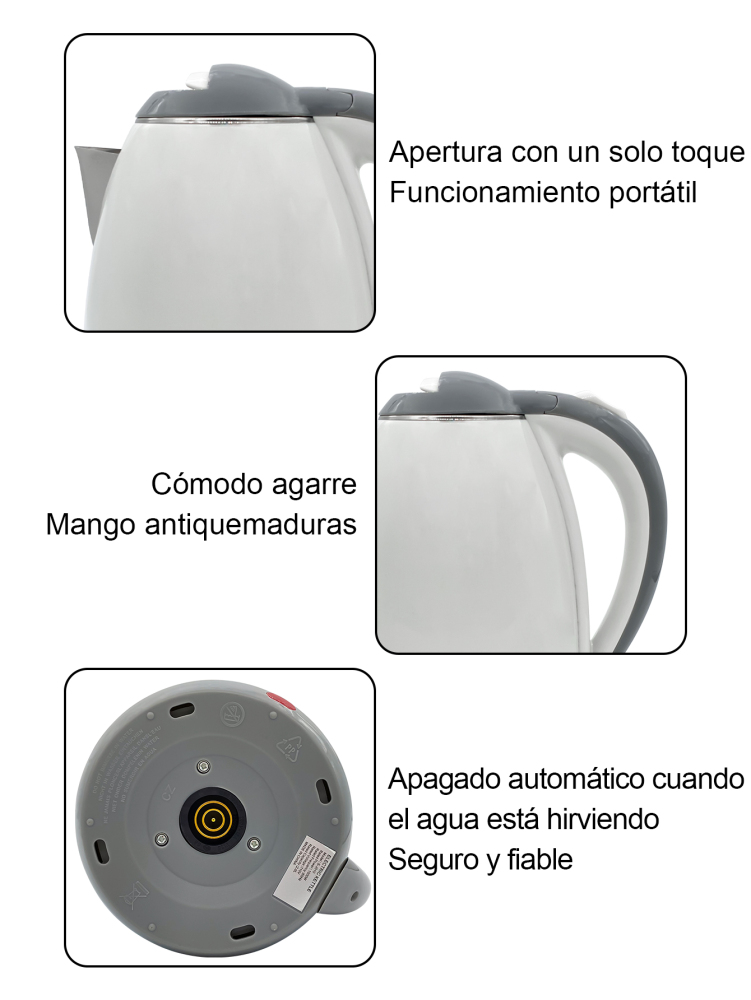Hervidor de Agua Eléctrico, Hervidor de Agua Eléctrico Doble Pared de Acero Inoxidable Capacidad de 2L de 1000W,Material PP y Acero Inoxidable Corte Automático