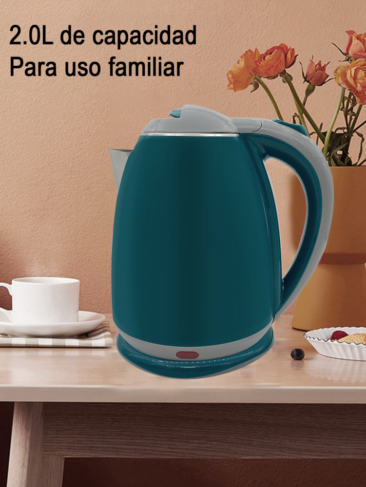 Hervidor de Agua Eléctrico, Hervidor de Agua Eléctrico Doble Pared de Acero Inoxidable Capacidad de 2L de 1000W,Material PP y Acero Inoxidable Corte Automático