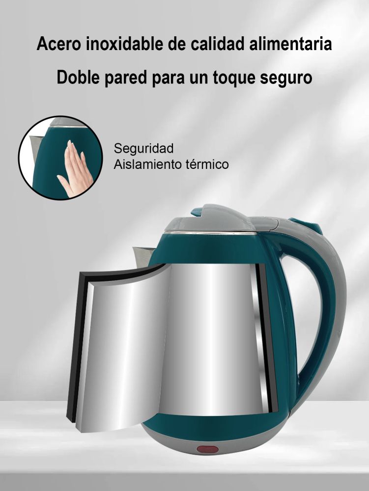 Hervidor de Agua Eléctrico, Hervidor de Agua Eléctrico Doble Pared de Acero Inoxidable Capacidad de 2L de 1000W,Material PP y Acero Inoxidable Corte Automático