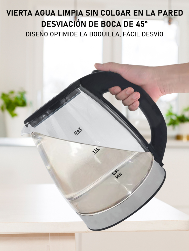 Hervidor eléctrico de vidrio,Tetera Eléctrica Transparente Hervidor Eléctrico Té 2.0L/1000W Material de vidrio ecológico,360° Base Removible para Hogar, Cocina, Oficina, Sala de Reuniones