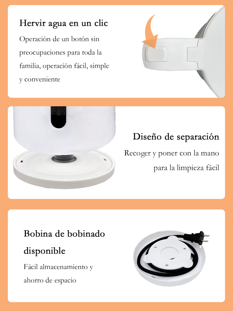 Hervidor eléctrico portátil de gran capacidad de 2,2 L/1000W, hervidor eléctrico anti-escaldaduras, acero inoxidable 304 con función de protección de apagado automático y luz LED