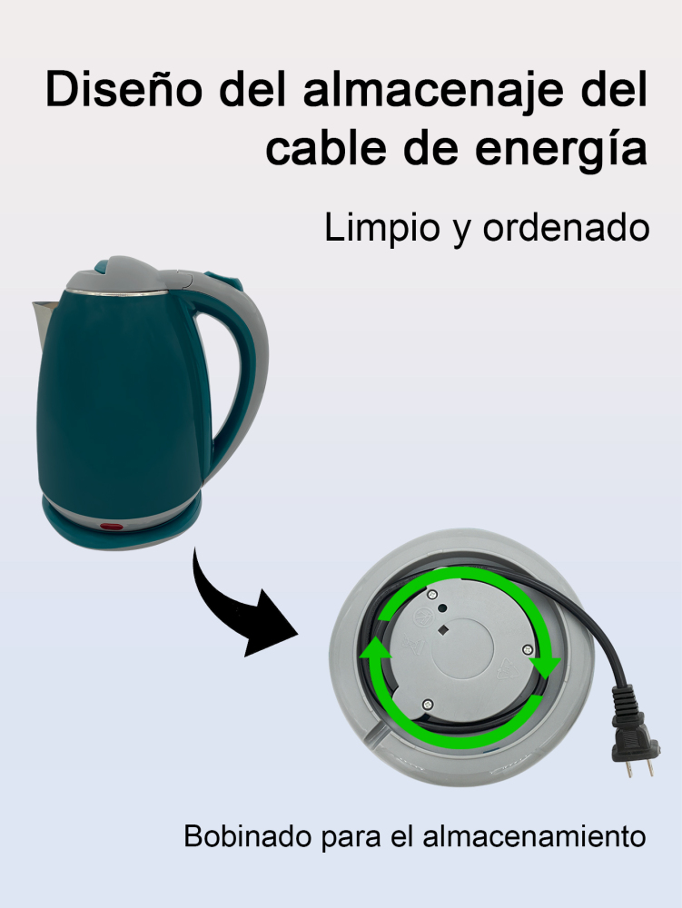 Hervidor de Agua Eléctrico, Hervidor de Agua Eléctrico Doble Pared de Acero Inoxidable Capacidad de 2L de 1000W,Material PP y Acero Inoxidable Corte Automático