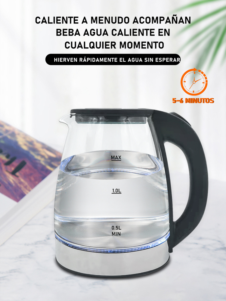 Hervidor eléctrico de vidrio,Tetera Eléctrica Transparente Hervidor Eléctrico Té 2.0L/1000W Material de vidrio ecológico,360° Base Removible para Hogar, Cocina, Oficina, Sala de Reuniones