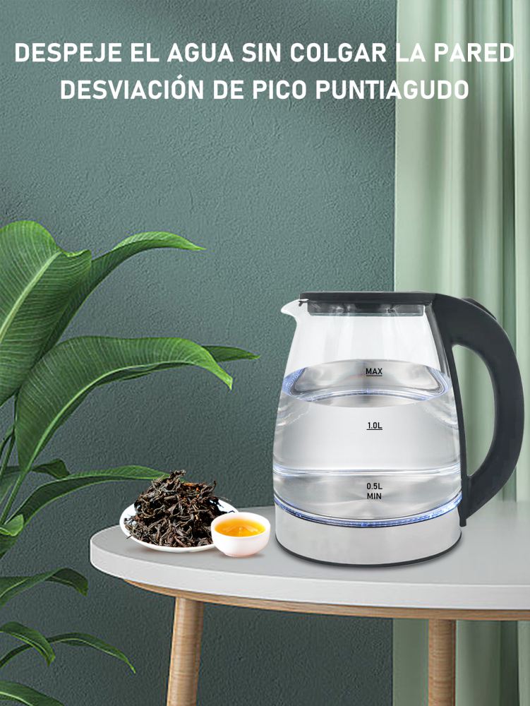 Hervidor eléctrico de vidrio,Tetera Eléctrica Transparente Hervidor Eléctrico Té 2.0L/1000W Material de vidrio ecológico,360° Base Removible para Hogar, Cocina, Oficina, Sala de Reuniones