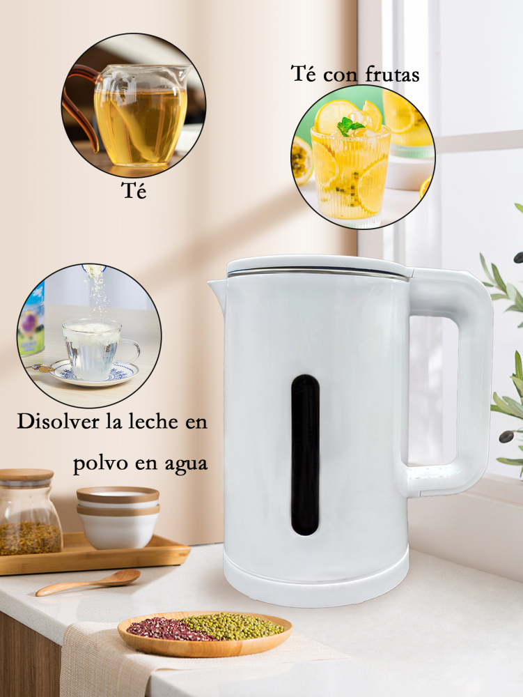 Hervidor eléctrico portátil de gran capacidad de 2,2 L/1000W, hervidor eléctrico anti-escaldaduras, acero inoxidable 304 con función de protección de apagado automático y luz LED