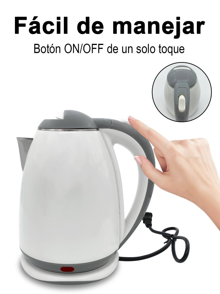Hervidor de Agua Eléctrico, Hervidor de Agua Eléctrico Doble Pared de Acero Inoxidable Capacidad de 2L de 1000W,Material PP y Acero Inoxidable Corte Automático