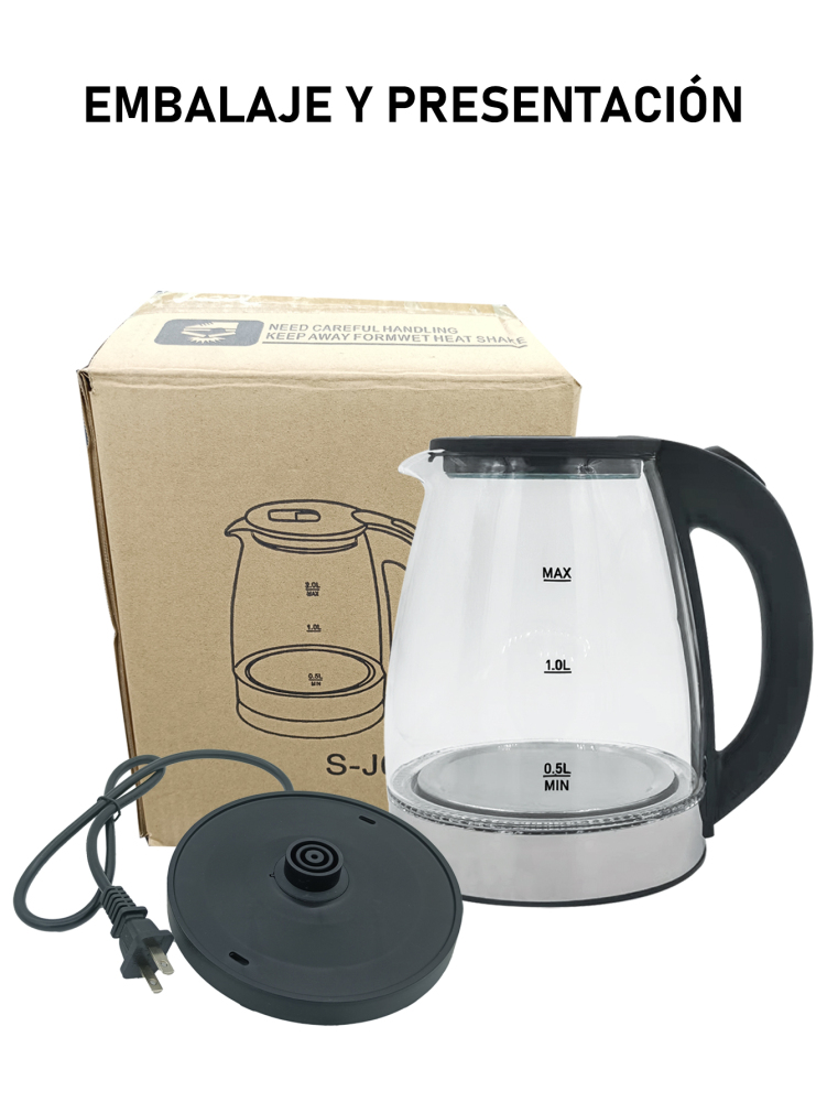 Hervidor eléctrico de vidrio,Tetera Eléctrica Transparente Hervidor Eléctrico Té 2.0L/1000W Material de vidrio ecológico,360° Base Removible para Hogar, Cocina, Oficina, Sala de Reuniones