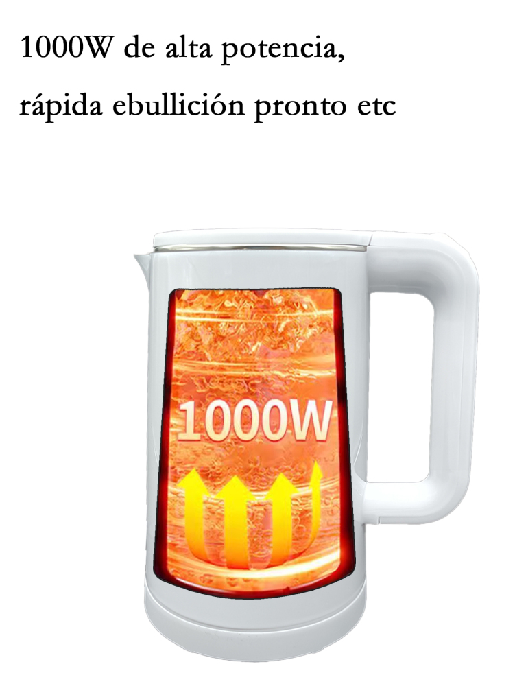 Hervidor eléctrico portátil de gran capacidad de 2,2 L/1000W, hervidor eléctrico anti-escaldaduras, acero inoxidable 304 con función de protección de apagado automático y luz LED