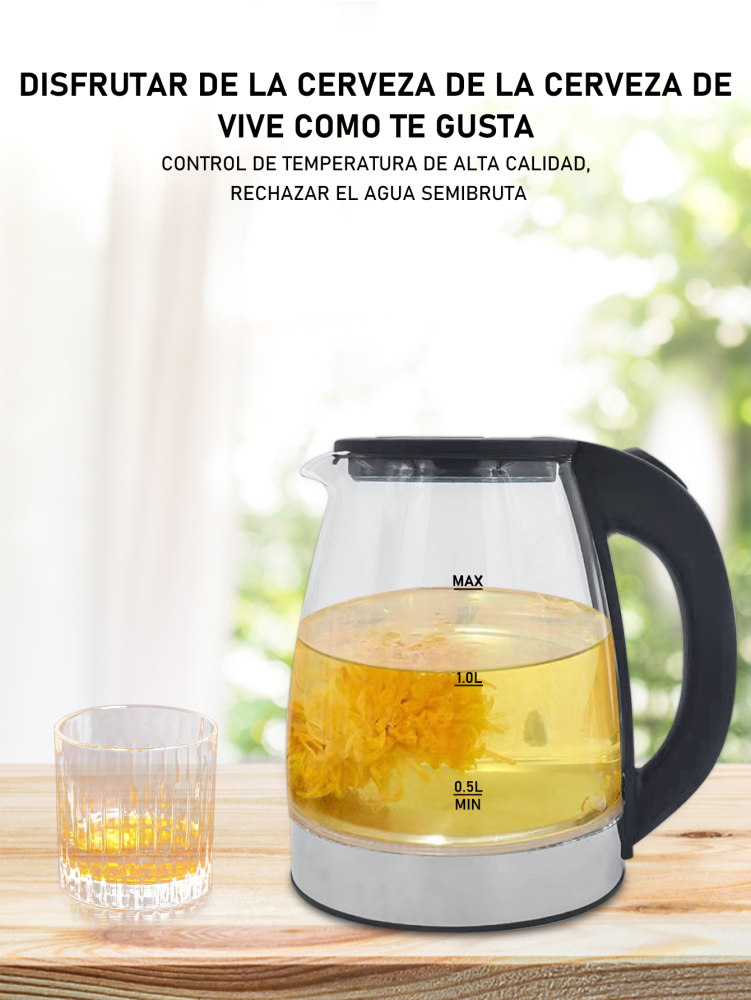 Hervidor eléctrico de vidrio,Tetera Eléctrica Transparente Hervidor Eléctrico Té 2.0L/1000W Material de vidrio ecológico,360° Base Removible para Hogar, Cocina, Oficina, Sala de Reuniones