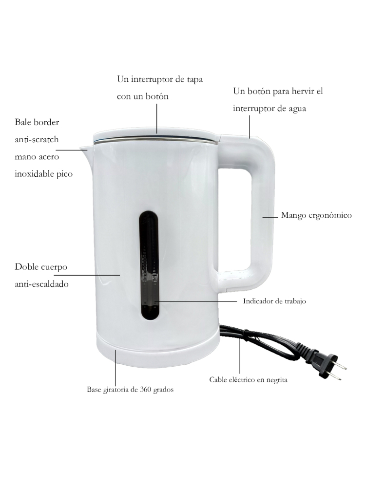Hervidor eléctrico portátil de gran capacidad de 2,2 L/1000W, hervidor eléctrico anti-escaldaduras, acero inoxidable 304 con función de protección de apagado automático y luz LED