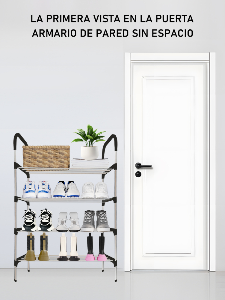 Zapatero de tubo de aluminio de 4 pisos, organizador de zapatos,estante de almacenamiento multifuncional de acero inoxidable, espaciados para una mayor durabilidad fácil de montar y mantener, adecuado para uso doméstico