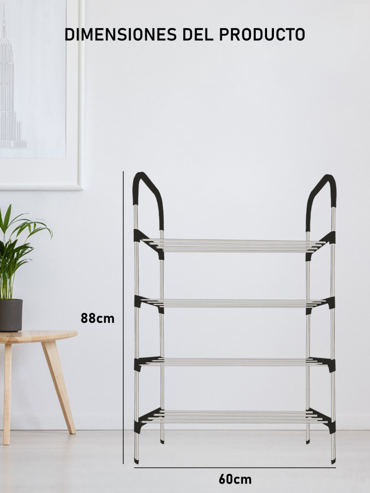 Zapatero de tubo de aluminio de 4 pisos, organizador de zapatos,estante de almacenamiento multifuncional de acero inoxidable, espaciados para una mayor durabilidad fácil de montar y mantener, adecuado para uso doméstico